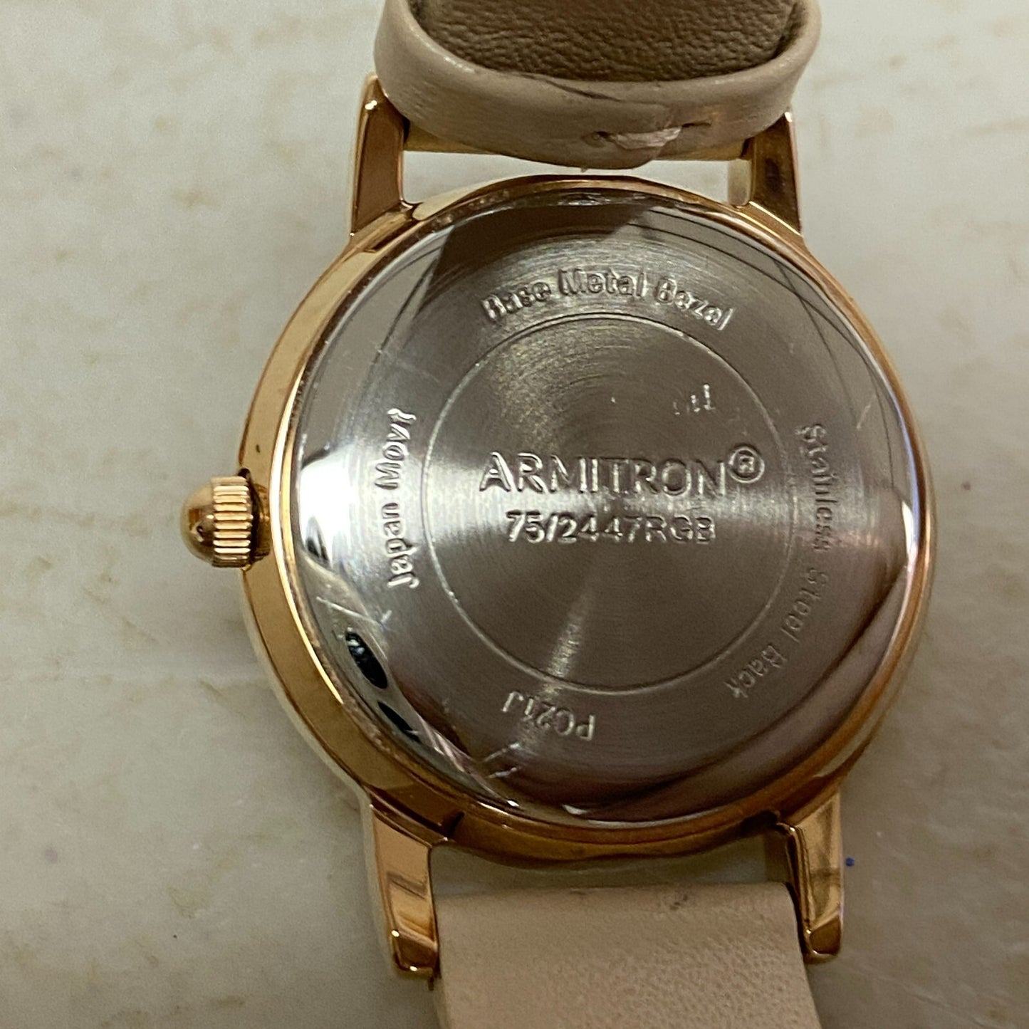 ARMITRON Women's Watch rose Genuine Leather Quartz Analog New Battery 75/5778