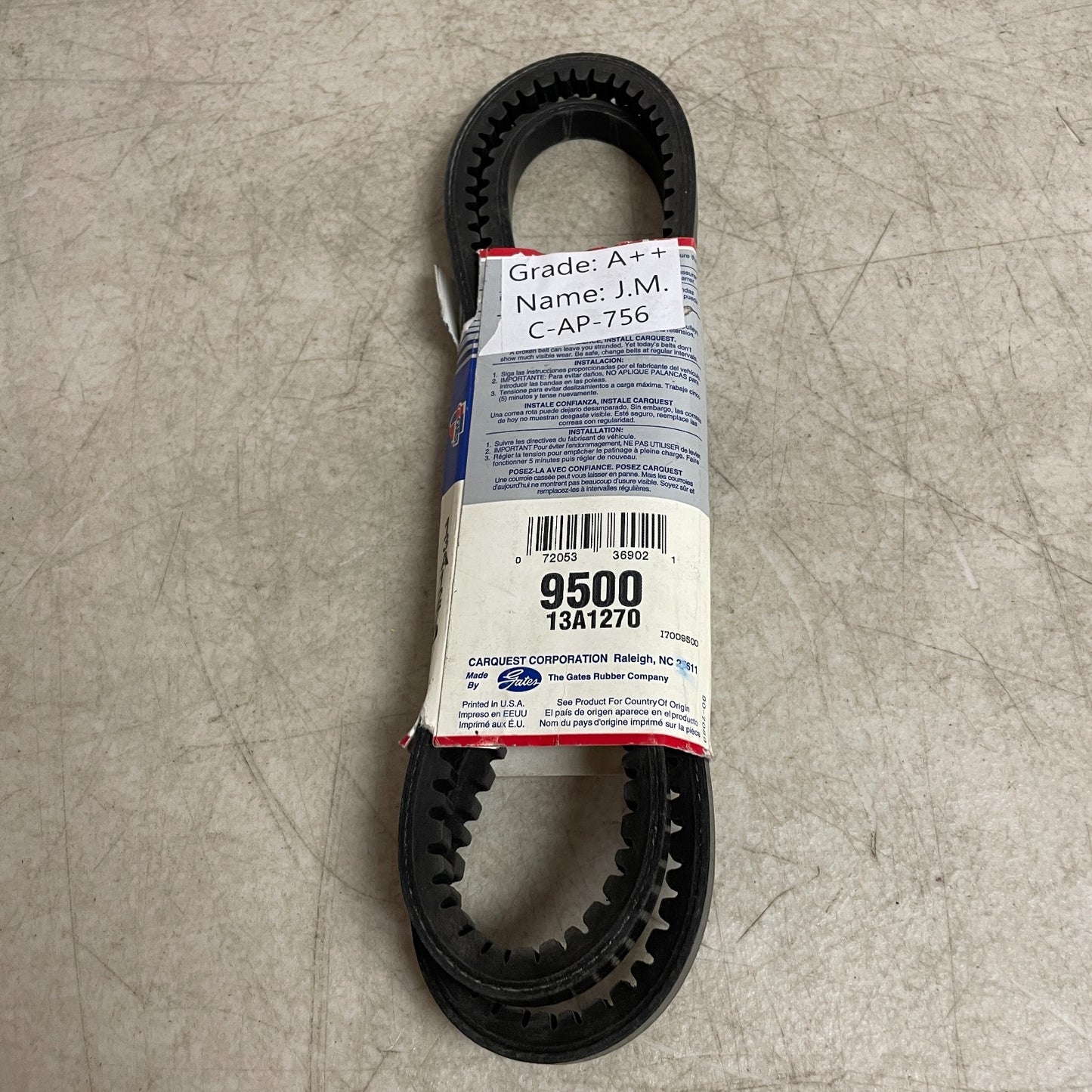 Carquest XL 9500 V-Belt 13A1270 Green Stripe