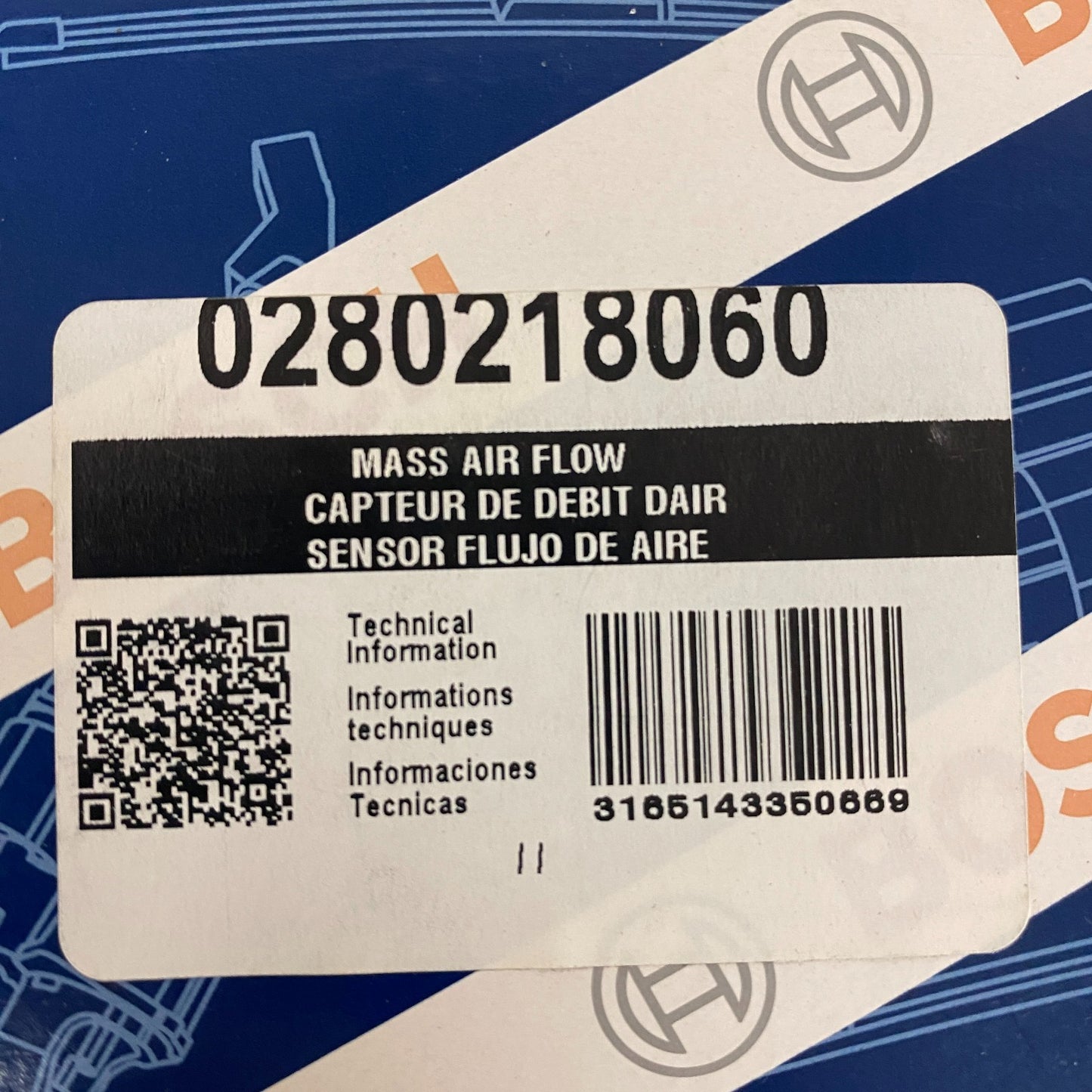 BOSCH OEM Mass Air Flow Sensor Plastic Housing 0280218060