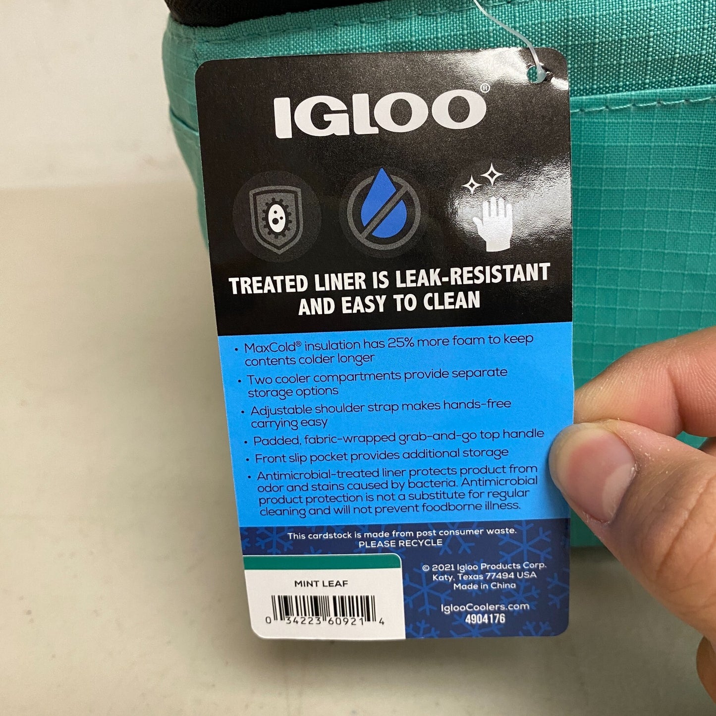 Igloo 16 Can Cooler Mint Leaf Ringleader Dual Compartment Pail Cooler Brand New