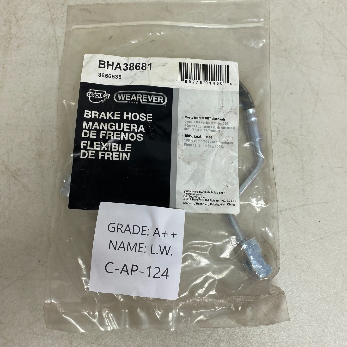 Carquest Wearever Brake Hose Assy w/ Banjo Fitting & Copper Washers BHA38681