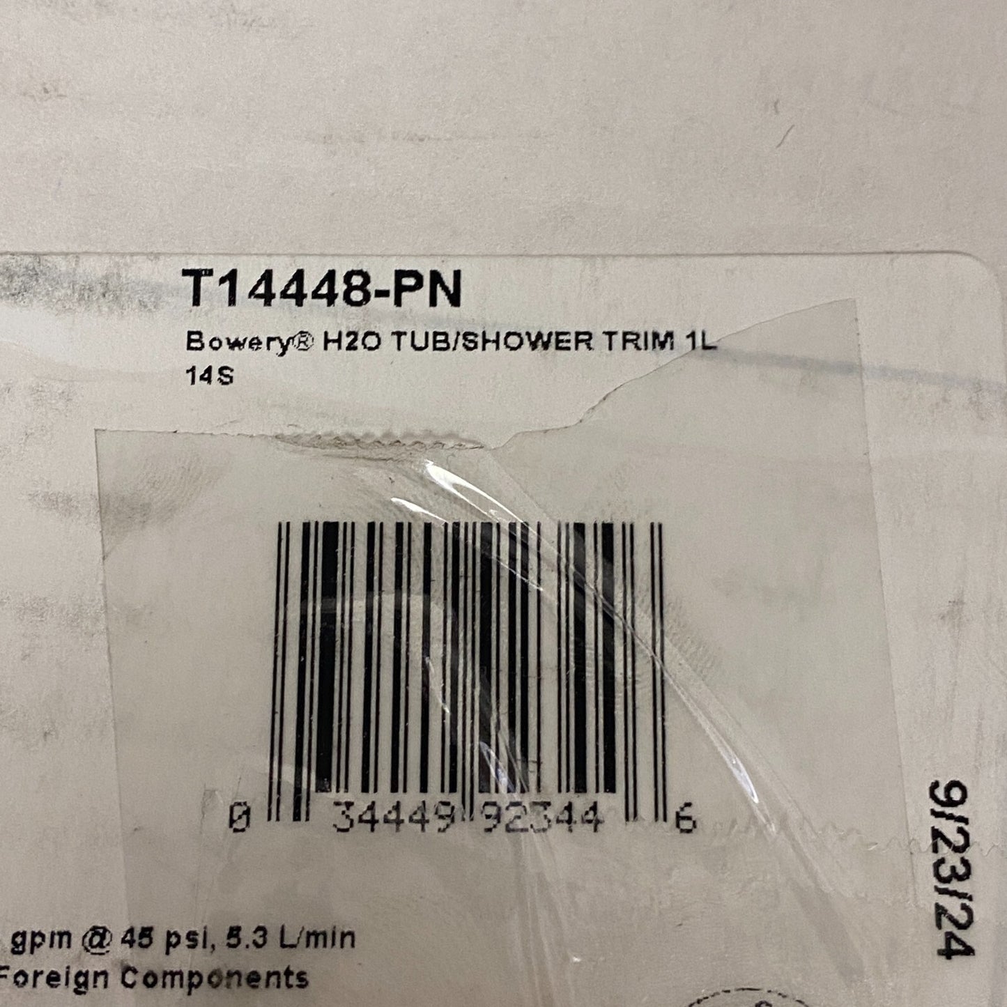 DELTA BOWERY H2O TUB/SHOWER TRIM 1L 14S Polished Nickel