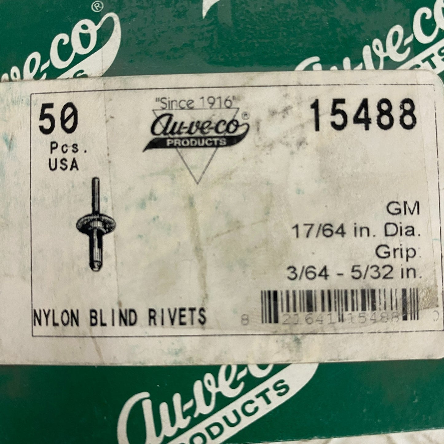 Auveco Nylon Rivet GM Black 1/4″ Hole 2‑3/16″ Length 15488 50 Count