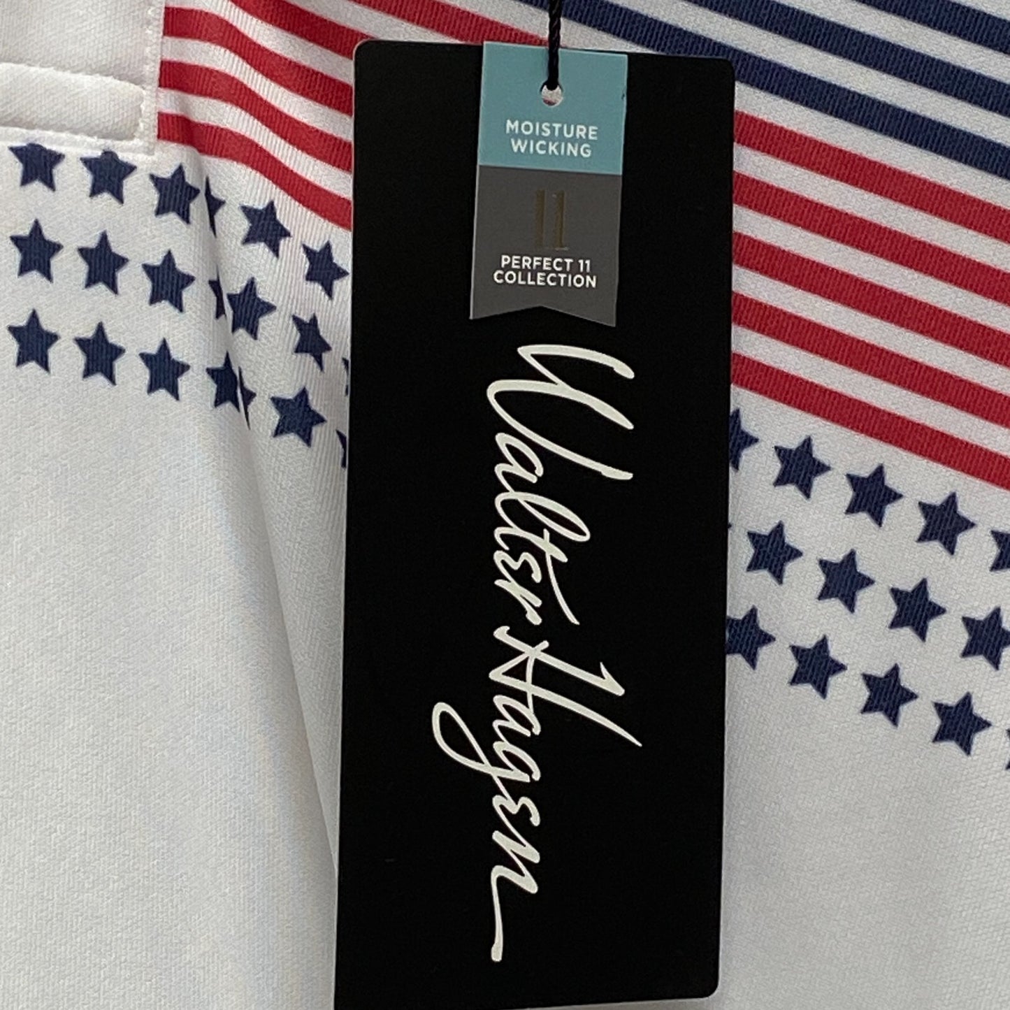 Walter Hagen Men's P11 USA Chest Stripe PRINT Polo Stars Stripes Crisp White