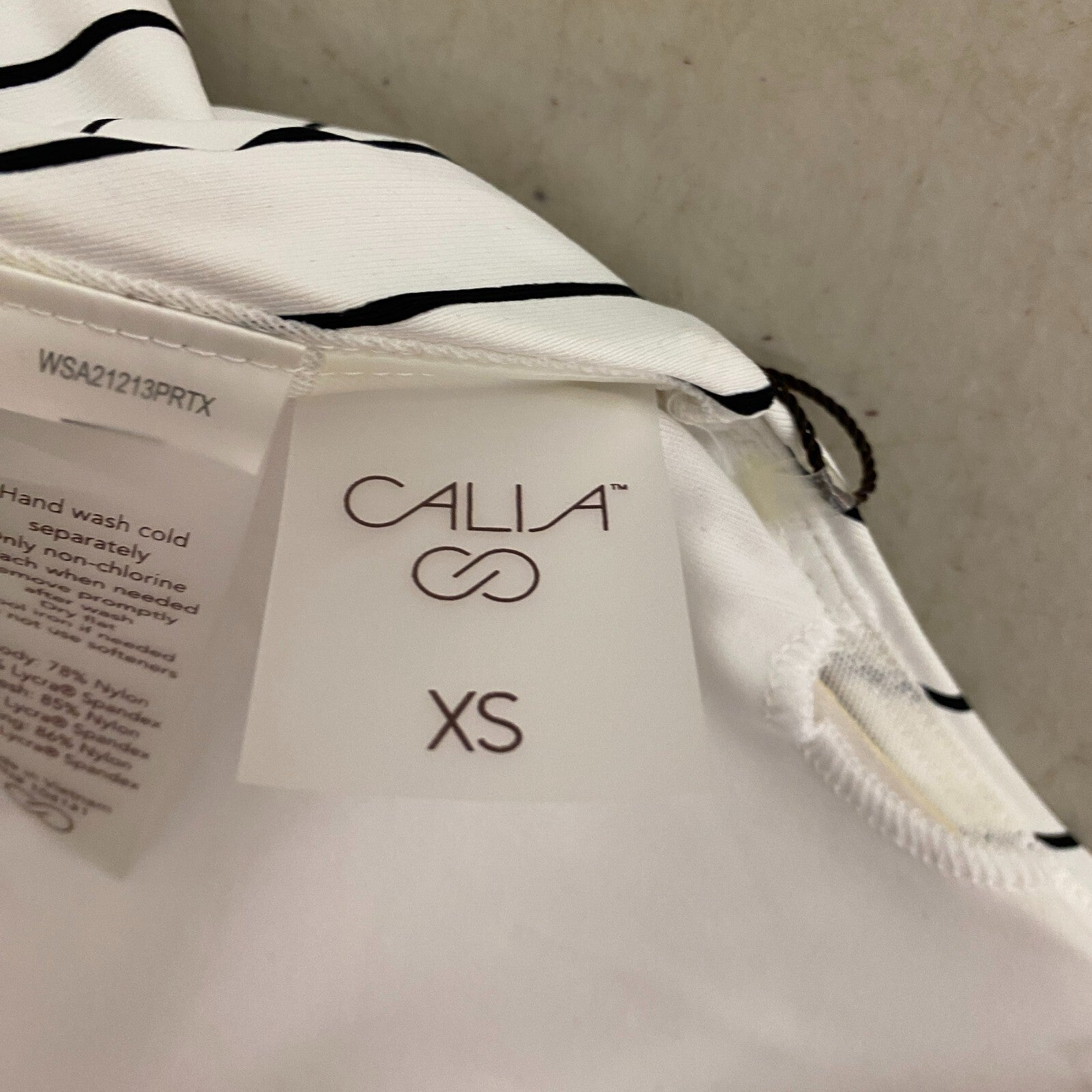 Calia Womens High Rise High Neck PowerSculpt Top Stripe White WSA22213PRT