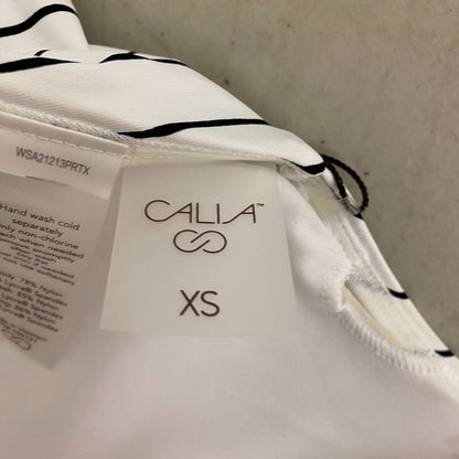 Calia Womens High Rise High Neck PowerSculpt Top Stripe White WSA22213PRT