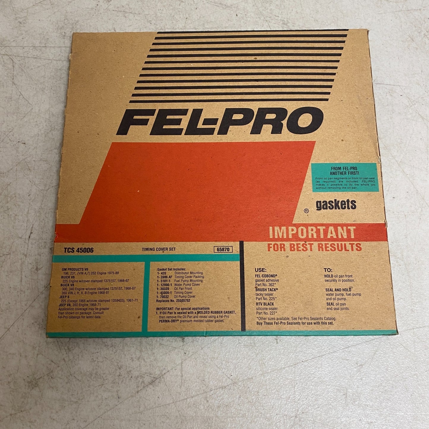 FEL-PRO TCS45006 Timing Cover Gasket Set 1975-1987 Buick V6 3.8L 231 Regal