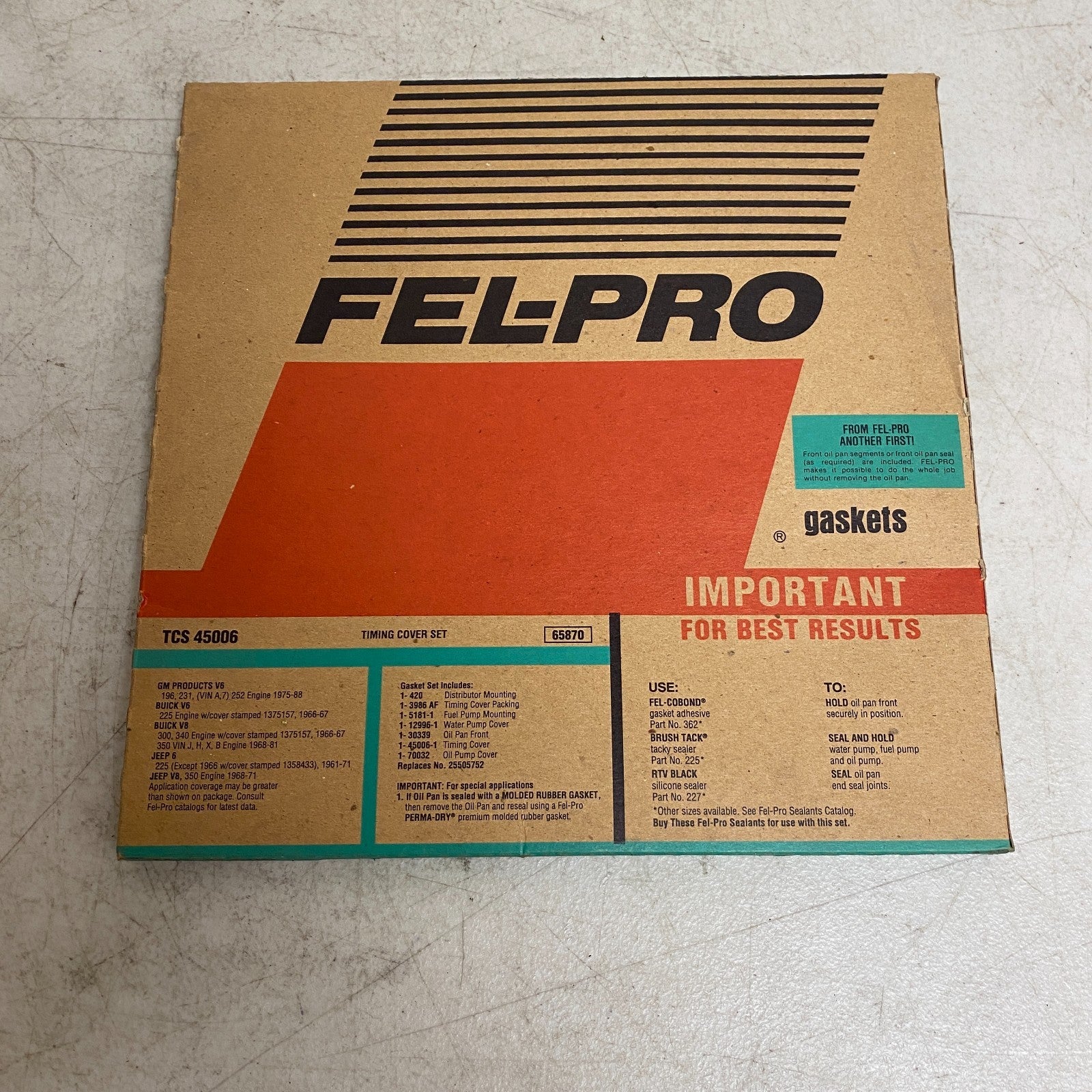 FEL-PRO TCS45006 Timing Cover Gasket Set 1975-1987 Buick V6 3.8L 231 Regal