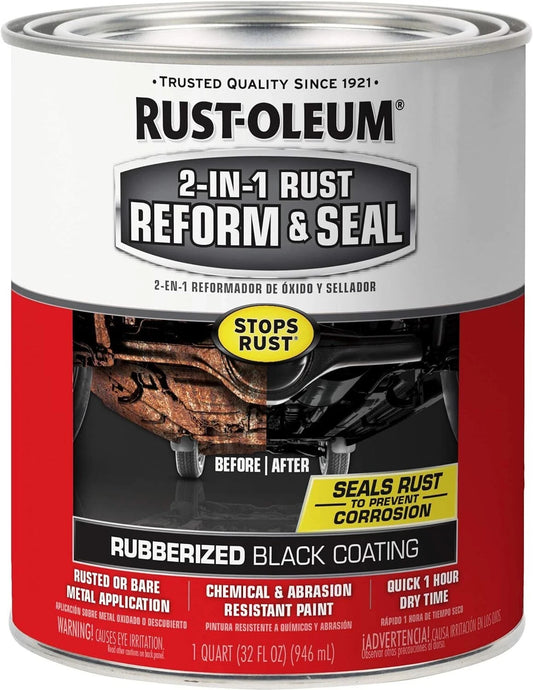Rust-Oleum 344763 2-in-1 Rust Reform & Seal 1 Quart Matte Black Undercoating