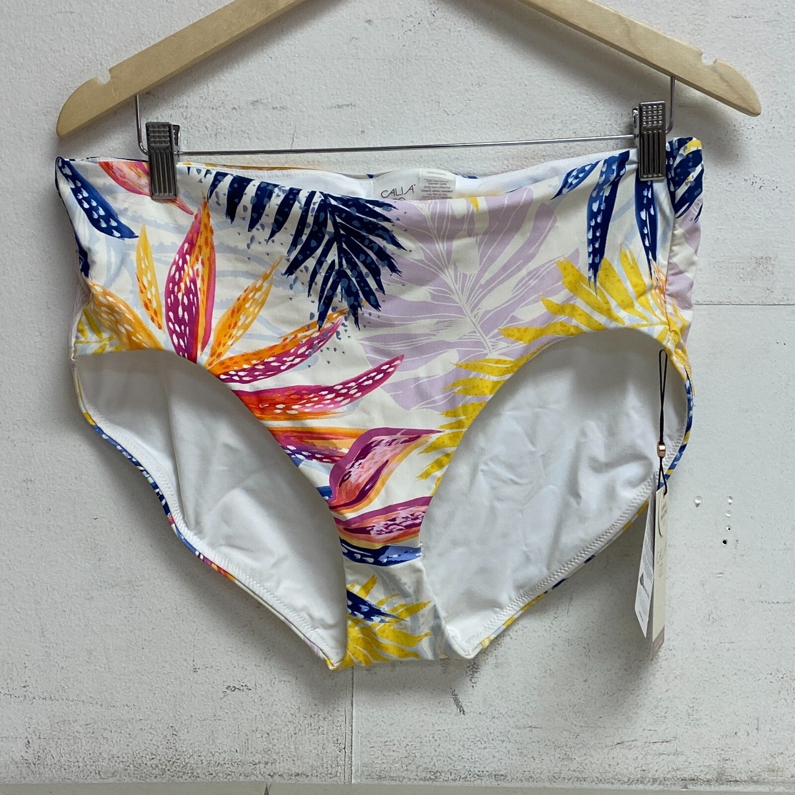 CALIA Women's Mid Rise Ruched Swim Bottoms Water Color Palms Multi WSA20402PRTX