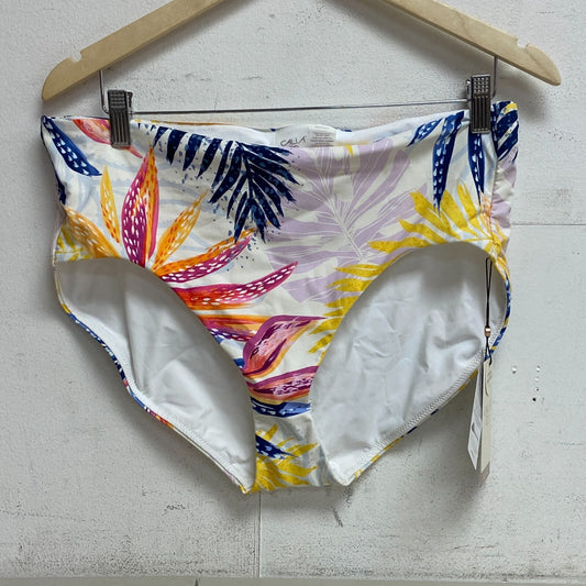 CALIA Women's Mid Rise Ruched Swim Bottoms Water Color Palms Multi WSA20402PRTX