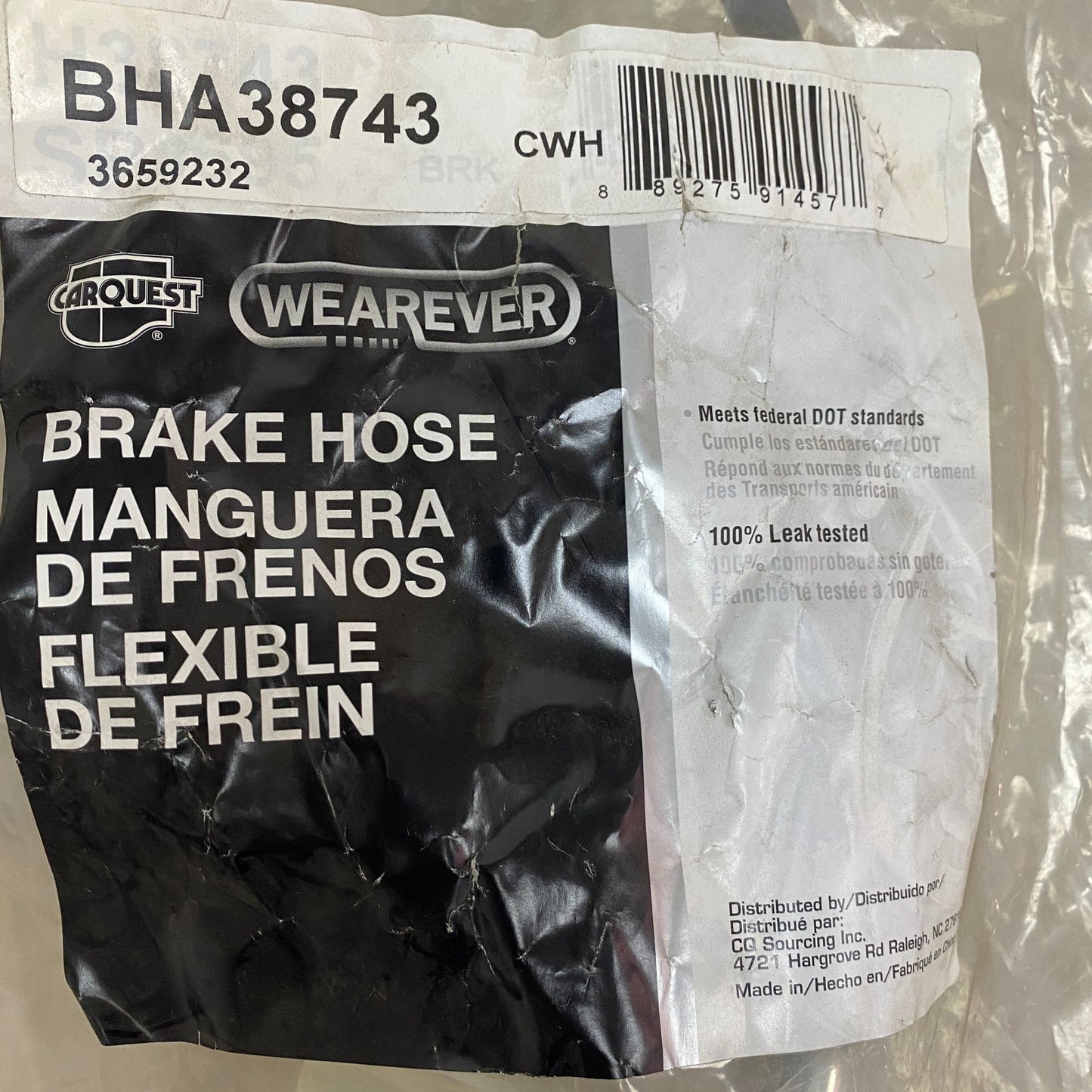 CARQUEST Brake Hydraulic Hose Black EPDM Rubber 20.25″ Model BHA38743