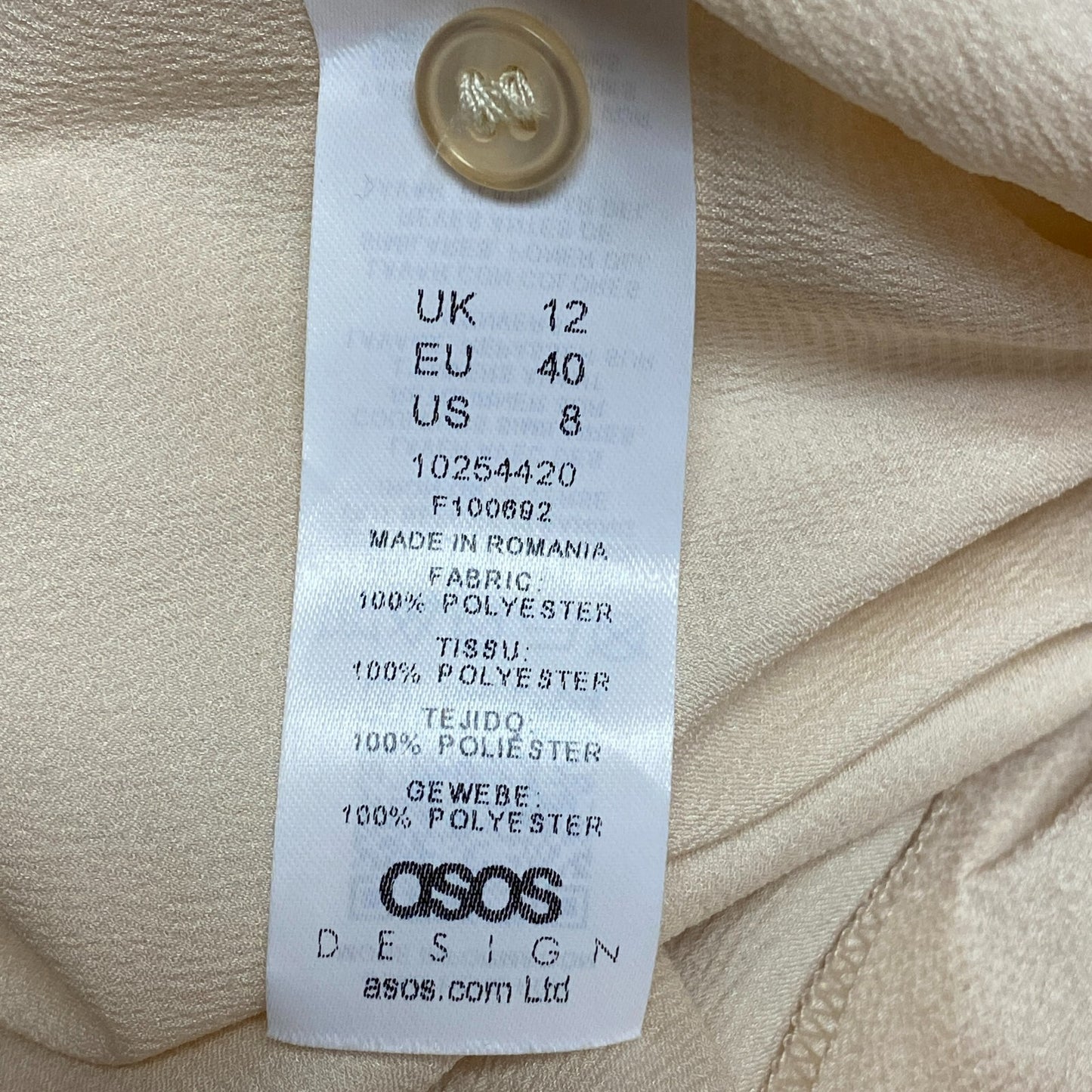 ASOS Design Peasant Shirt Womens Size US 8 Polyester Cream Blouse Top