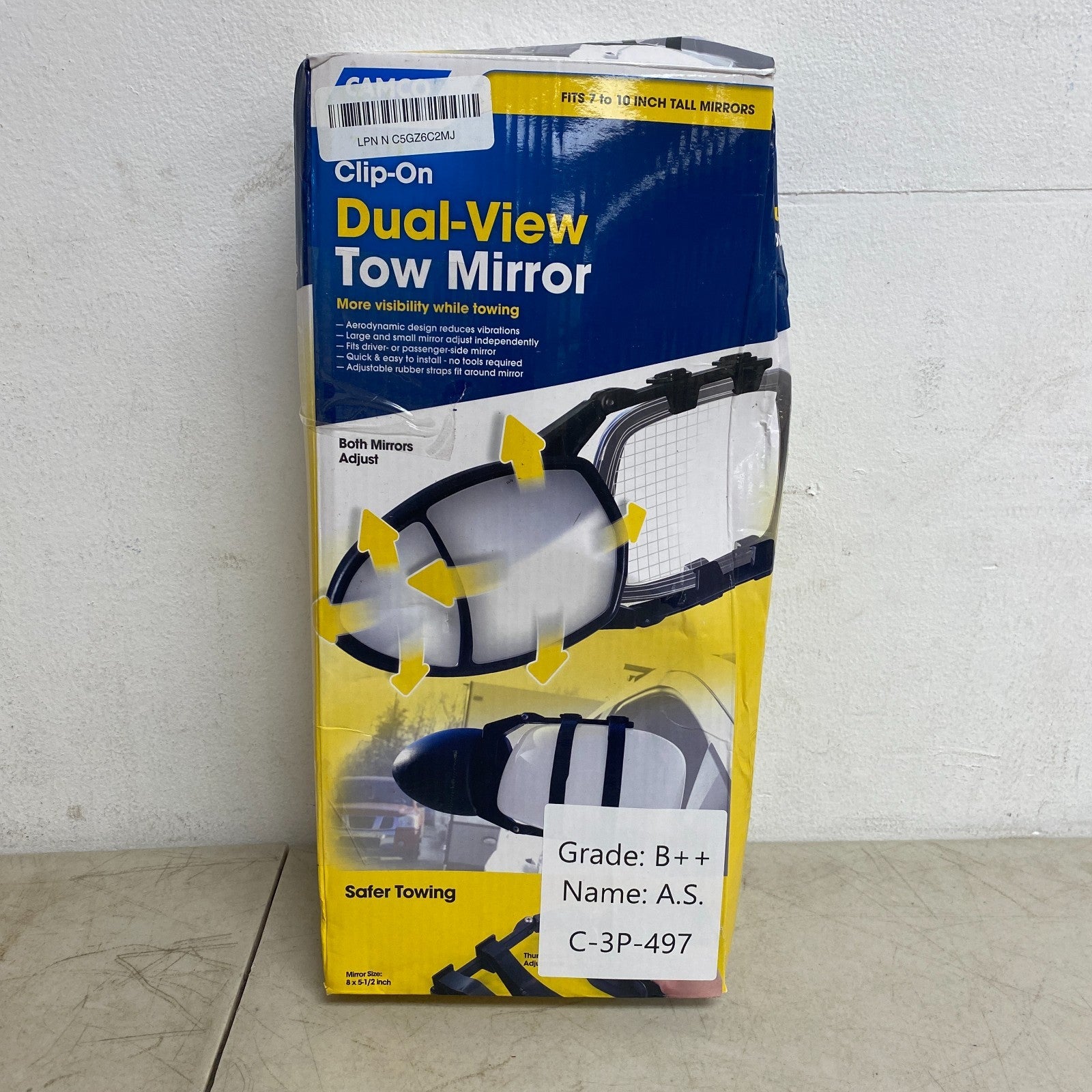 Camco 25653 Clamp-On Dual View Towing Mirror Black Adjustable & Aerodynamic