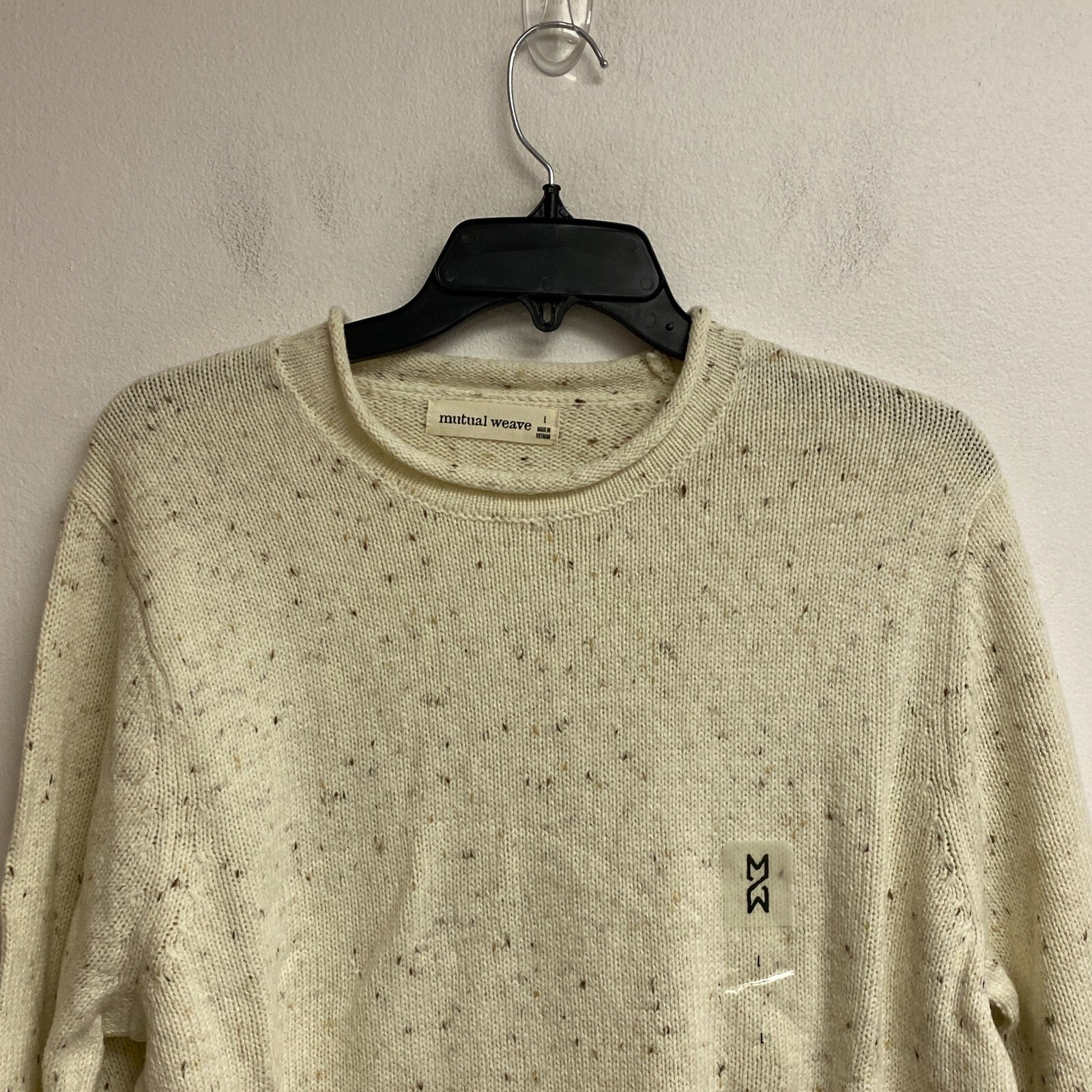 Mutual Weave Crew Neck Long Sleeve Mock Turtle Neck Sweater Size L Color Ivory