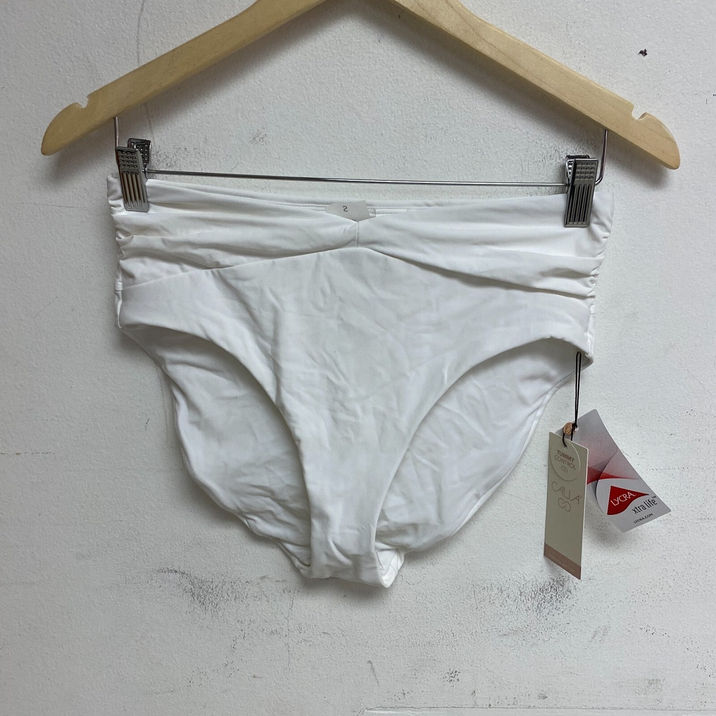 CALIA Women's Swim Collection High Rise Shirred V Front Bottom White WSA23407