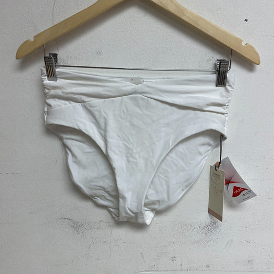 CALIA Women's Swim Collection High Rise Shirred V Front Bottom White WSA23407