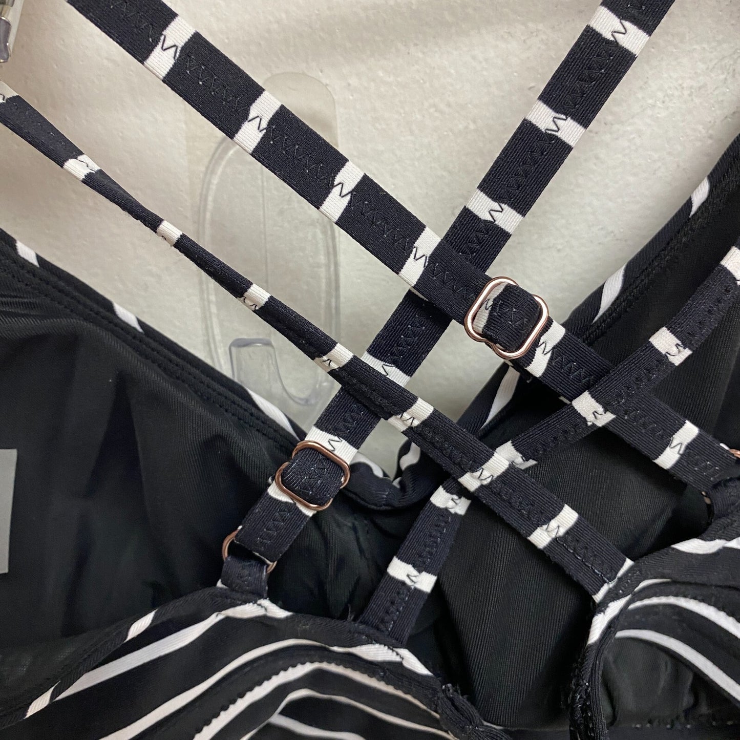 Calia Women's Runched Front Cross Back Racerback Top Stripe Black WSA23204PRT