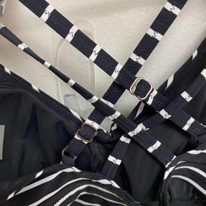 Calia Women's Runched Front Cross Back Racerback Top Stripe Black WSA23204PRT