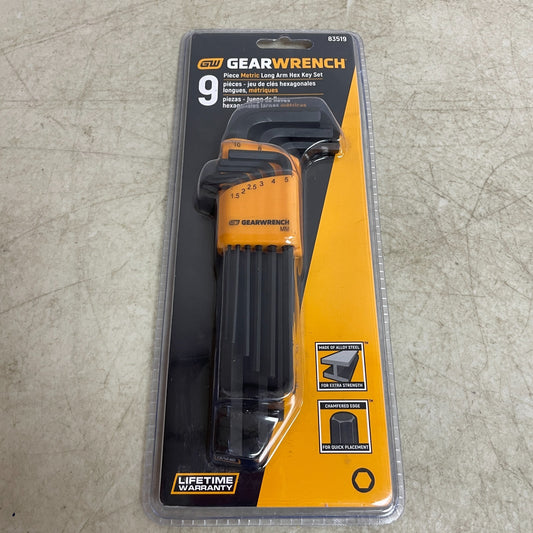 GearWrench 83519 Metric Hex Key Set 9-Pc Long Arm Wrench Allen Set