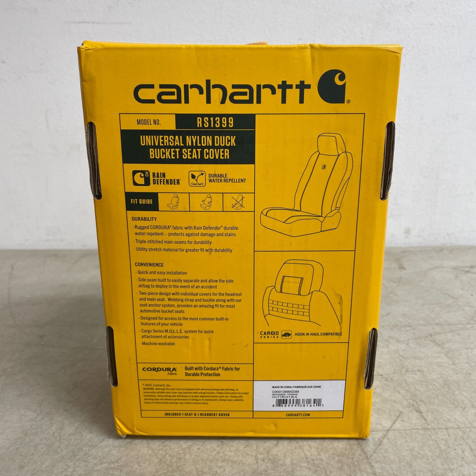 Carhartt Universal Black Seat Cover Single Bucket Nylon Duck Rain Defender Dura