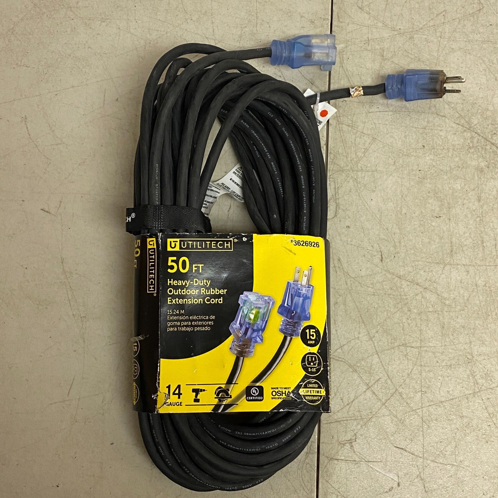 UTILITECH 50 FT HEAVY DUTY OUTDOOR RUVVER EXTENSION CORD