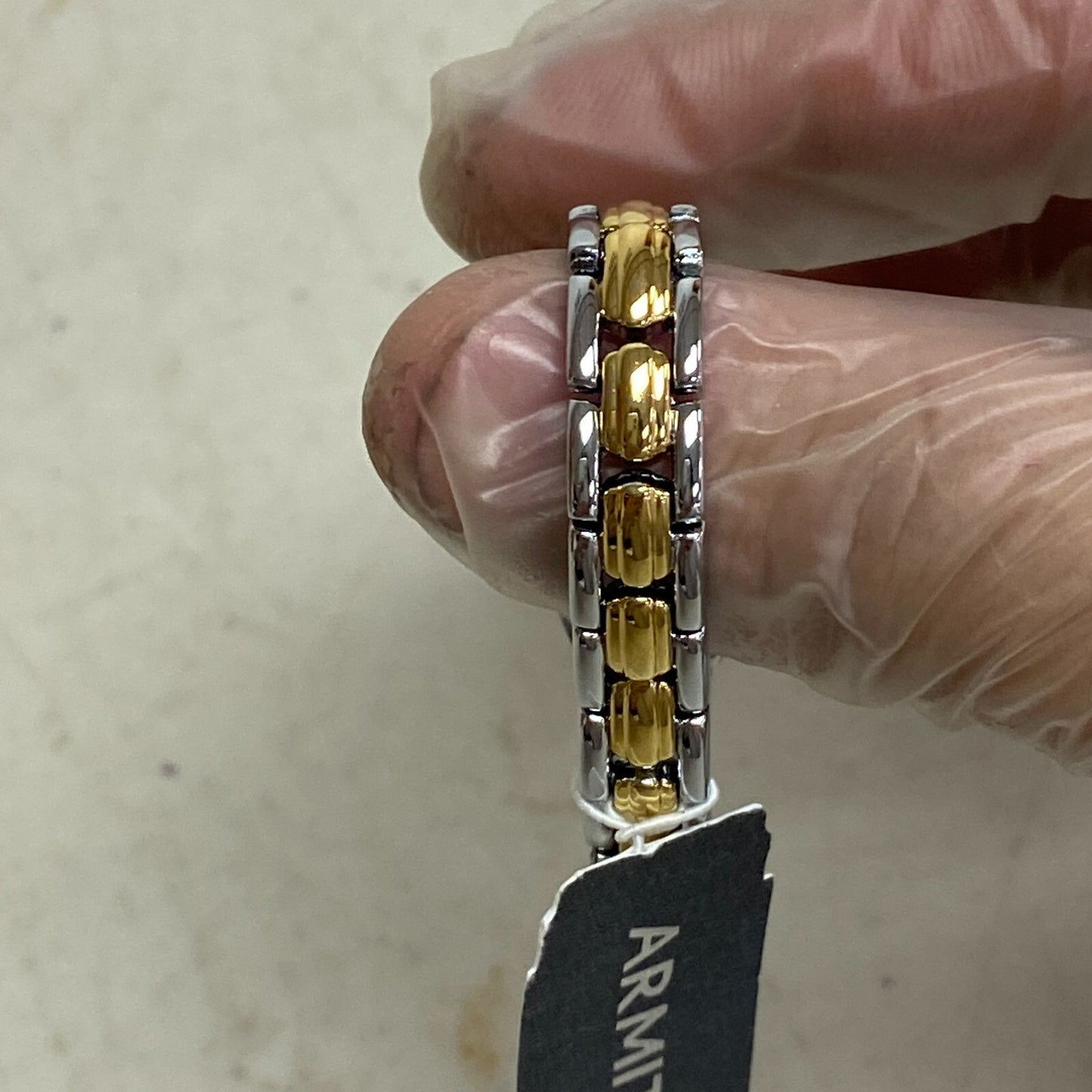 Armitron Watch Women Gold Silver Two Tone Faceted Bezel New Battery 6.5" J1134