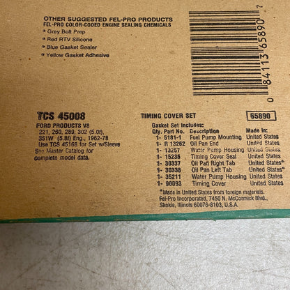 FEL-PRO TCS45008 Timing Cover Gasket Set 62-78 Ford 260 289 302 V8 SBF