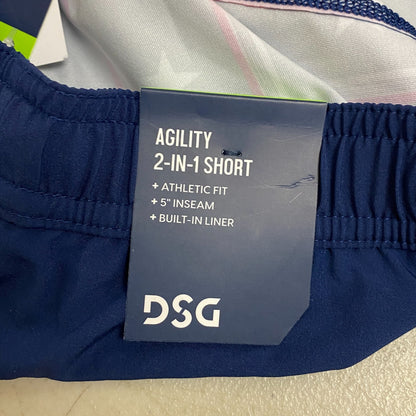 DSG Men's 5"inseam Athletic Fit 2-In-1 Agility Short Navy Americana Pinstripe