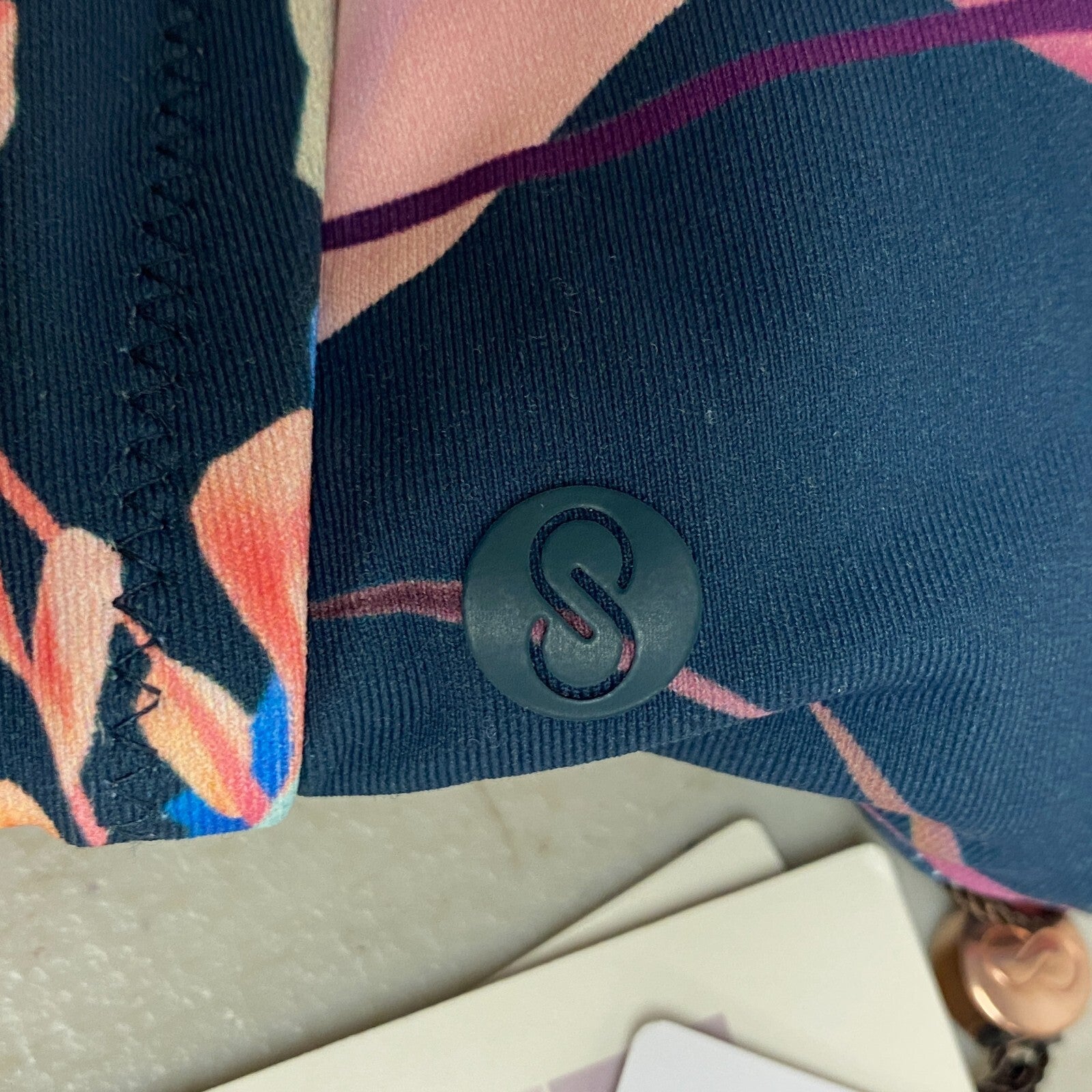 CALIA Women's Runched Front Cross Top  Aqua Multi Floral Navy WSA23204PRT