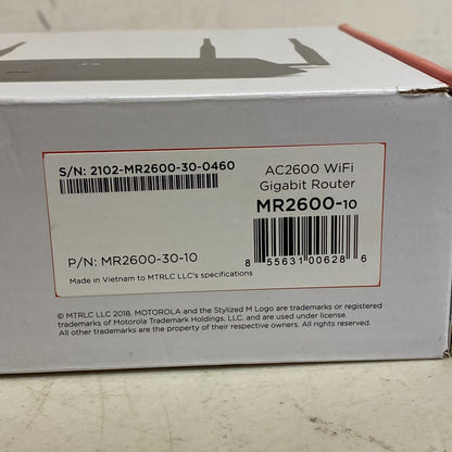 MOTOROLA AC2600 4x4 WiFi Smart Gigabit Router with Extended Range, Model MR2600