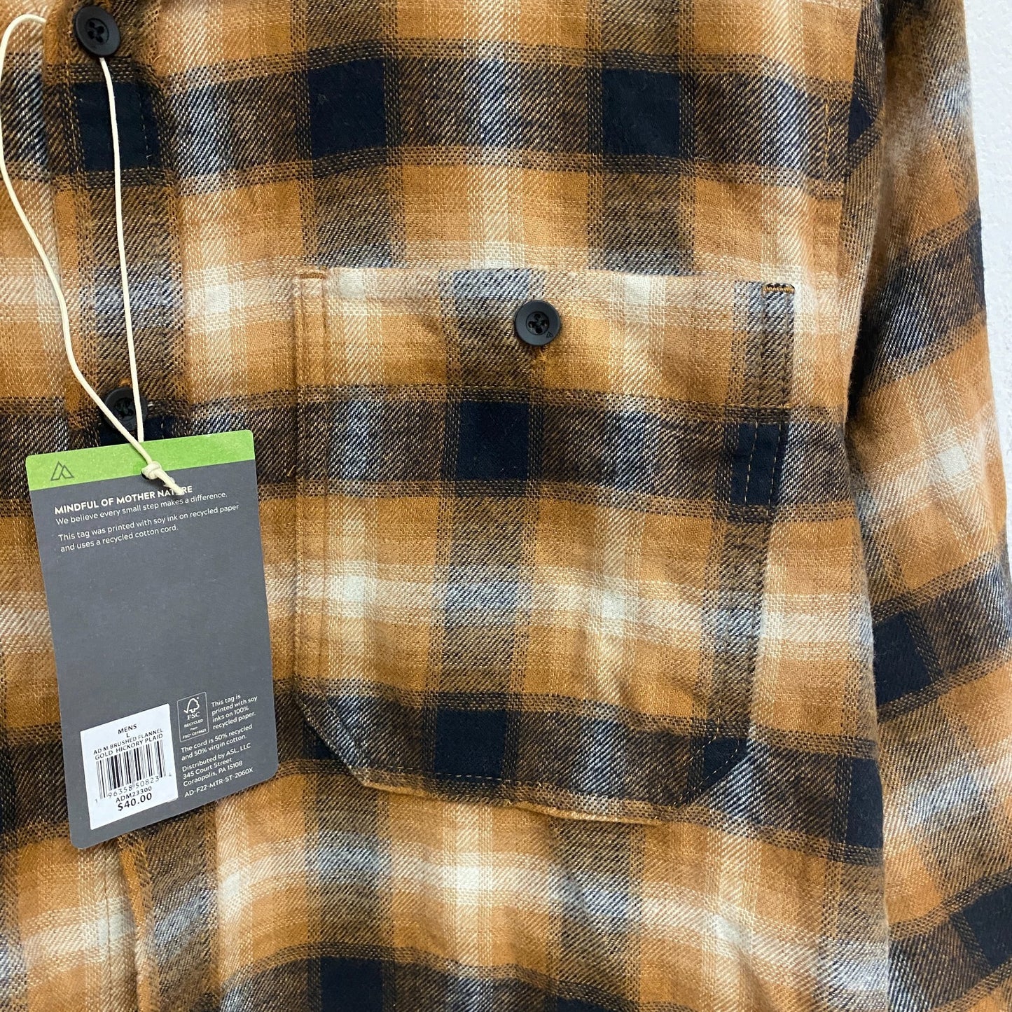 ALPINE DESIGN MENS AD M BRUSHED FLANNEL LONG SLEEVE GOLD HICKORY  PLAID ADM23300