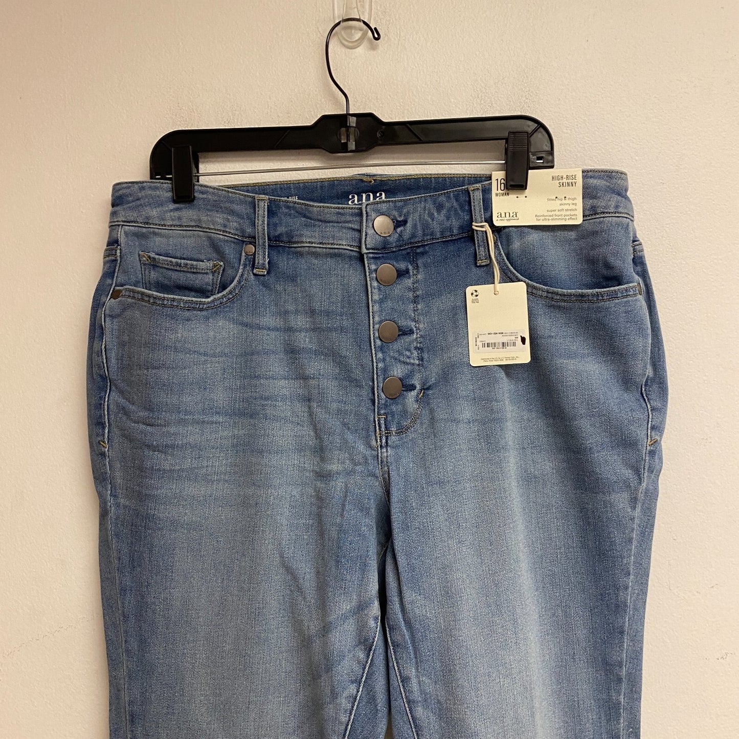 Ana Women's High Rise Exposed Button Skinny Jeans Size 16W Color Light Blue Bell