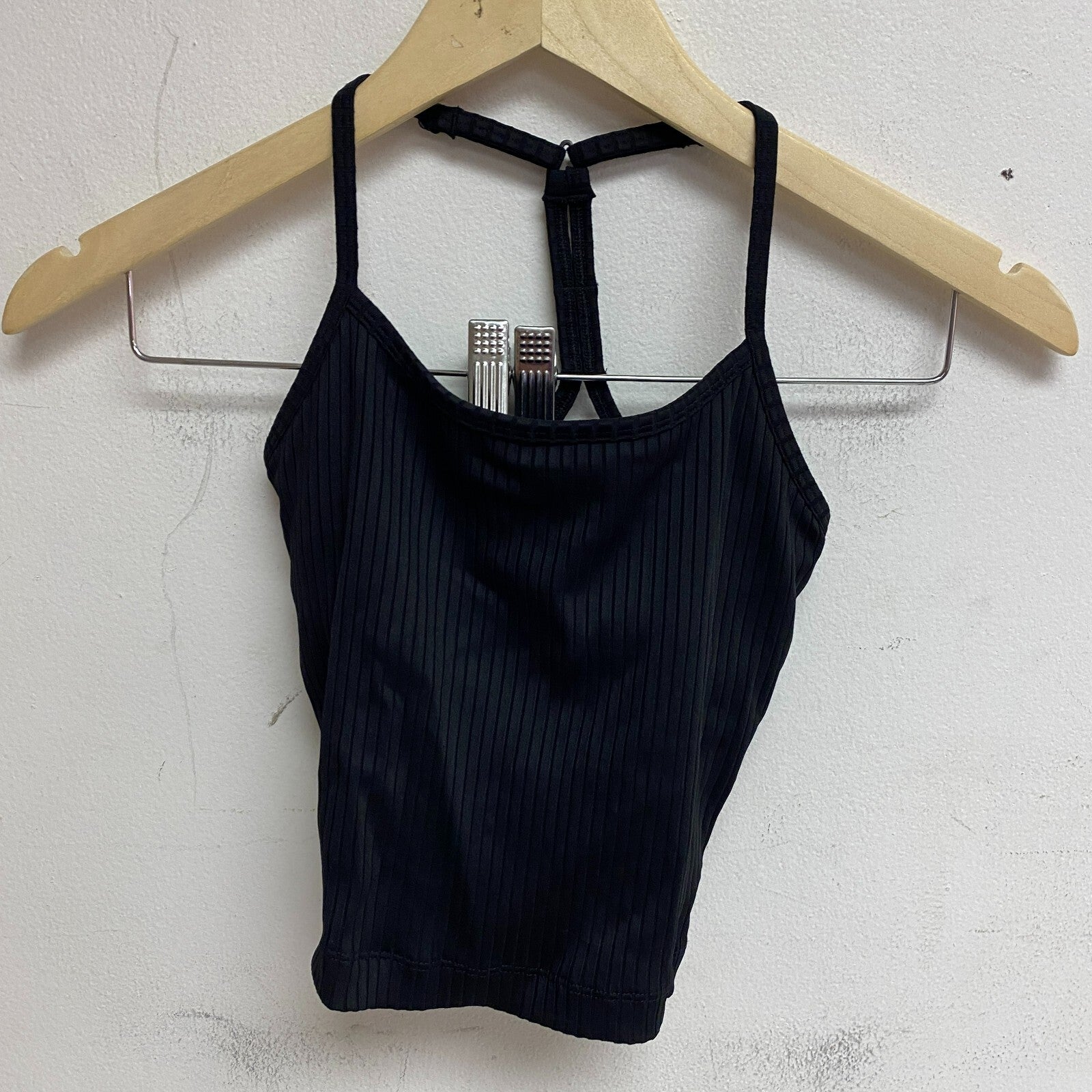 Calia Womens Rib Crop Cami Pure Black Solid Sleeveless Racerback WAX11196N