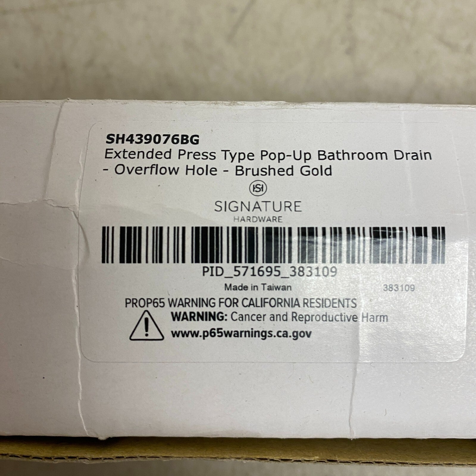 SIGNATURE HARDWARE EXTENDED PRESS TYPE POP UP BATHROOM DRAIN OVERFLOW HOLE