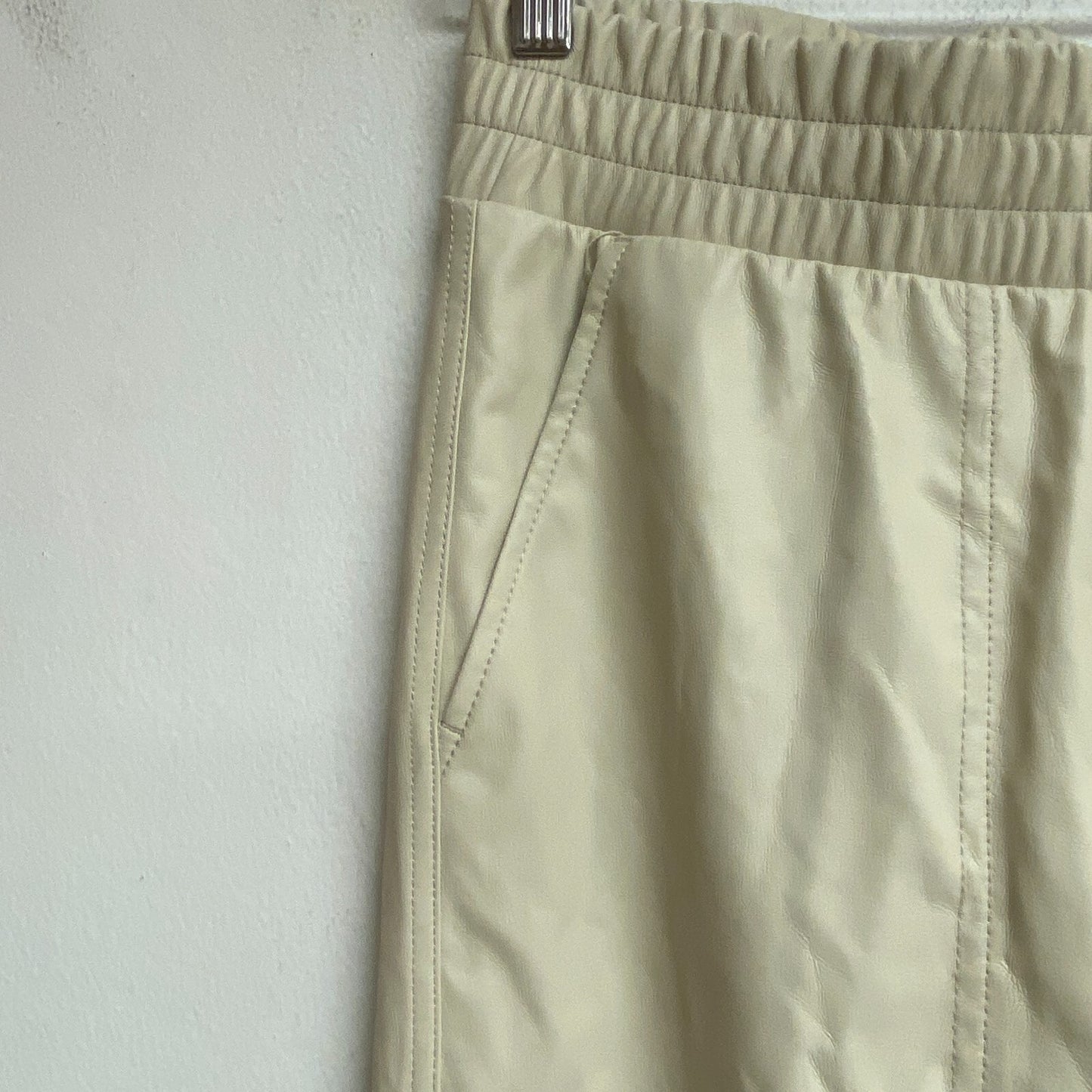 CALIA Women's High-Rise Leather Jogger Relaxed Fitted Chantilly WAX32302