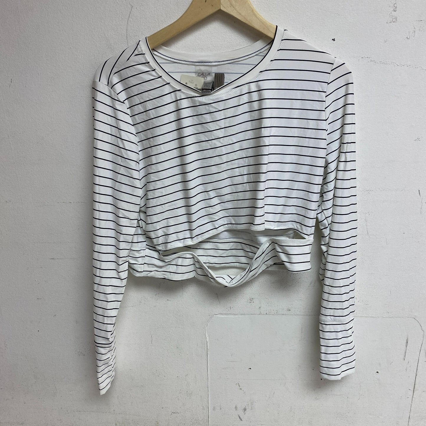 CALIA Womens Keyhole Crop Rashguard Stripe White Long Sleeve WSA22802PRT