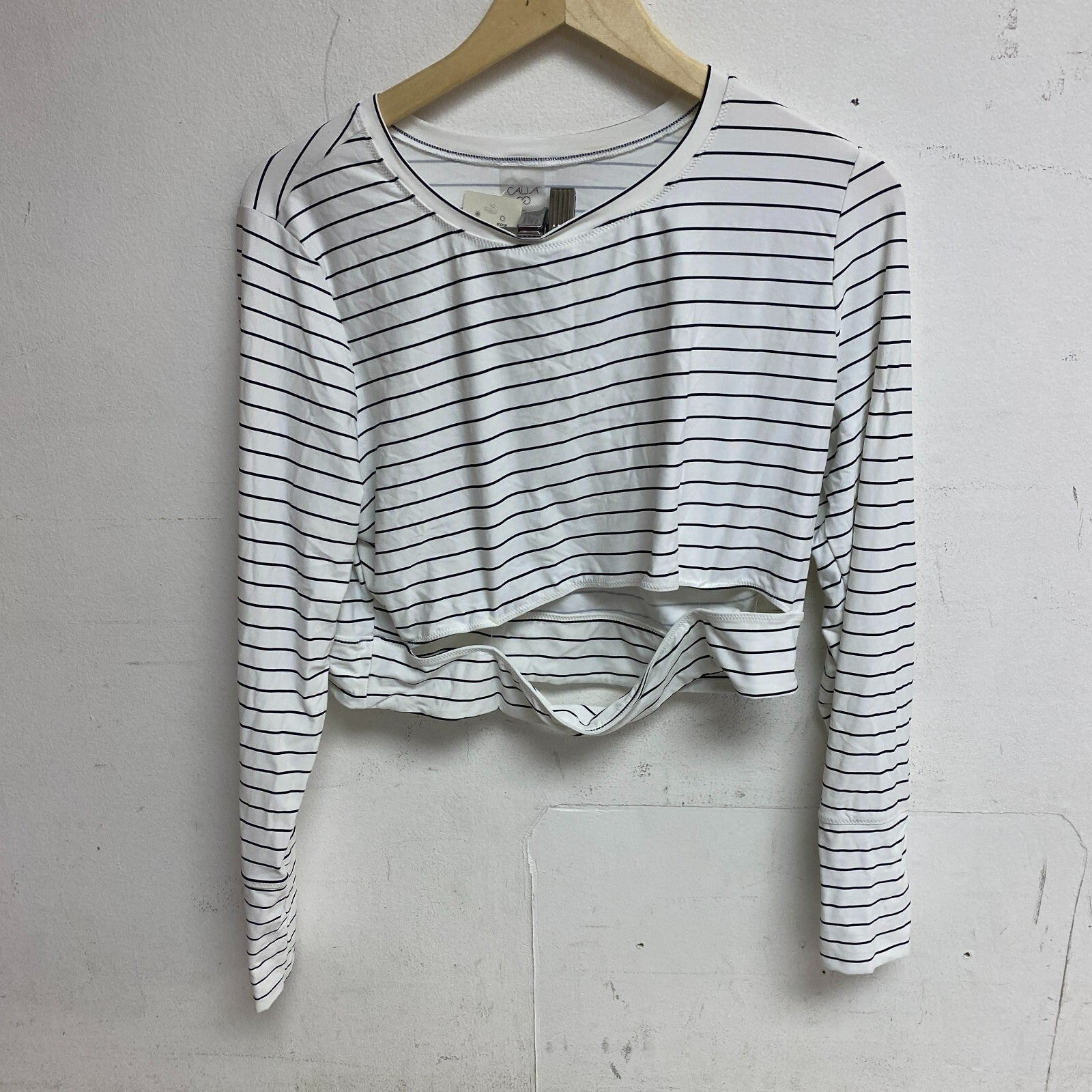 CALIA Womens Keyhole Crop Rashguard Stripe White Long Sleeve WSA22802PRT