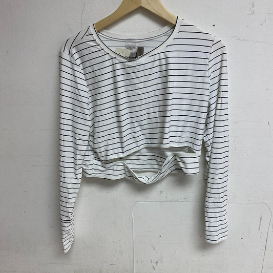 CALIA Womens Keyhole Crop Rashguard Stripe White Long Sleeve WSA22802PRT