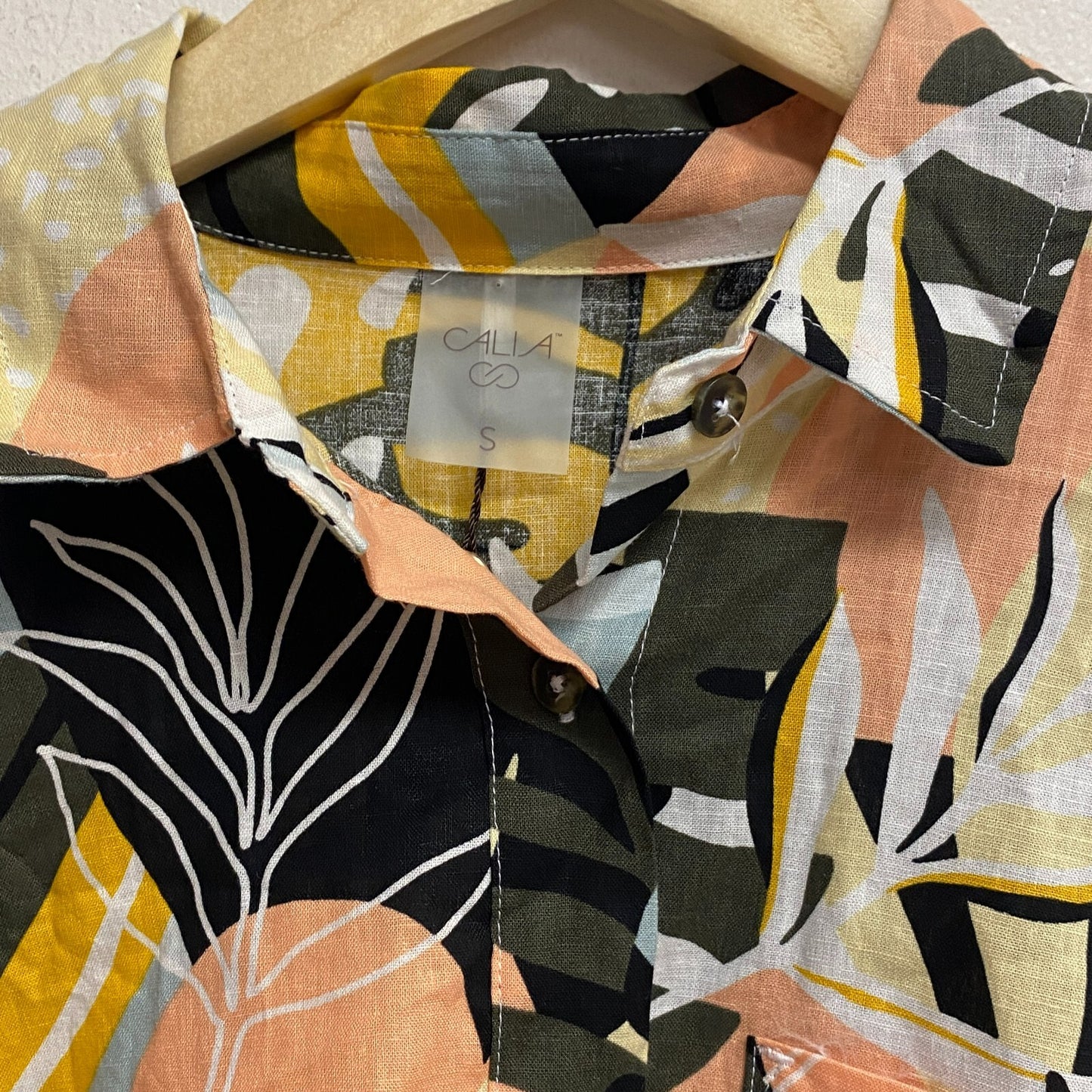 Calia Womens Coverup Oversized Long Sleeve Button Down Multi Palm WSA23919PRT