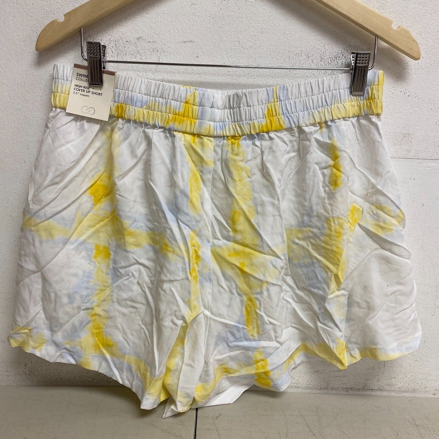 Calia Women's Swim High Rise Cover Up Short Watercolor Plaid Yellow WSA22902PRT