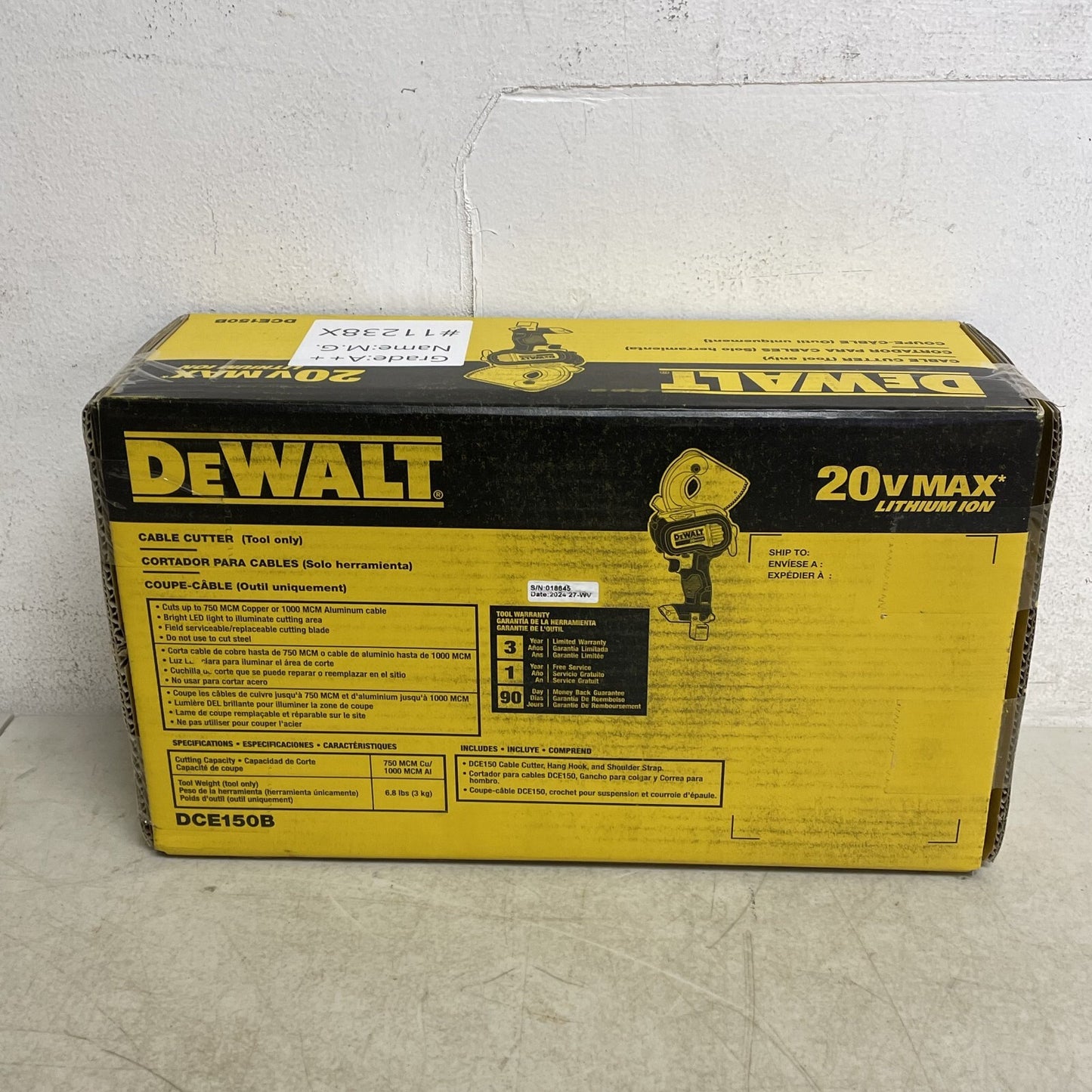 DeWalt DCE150B 20V MAX 750MCM Cu/11000 MCM Al Cordless Cable Cutting Tool, Bare
