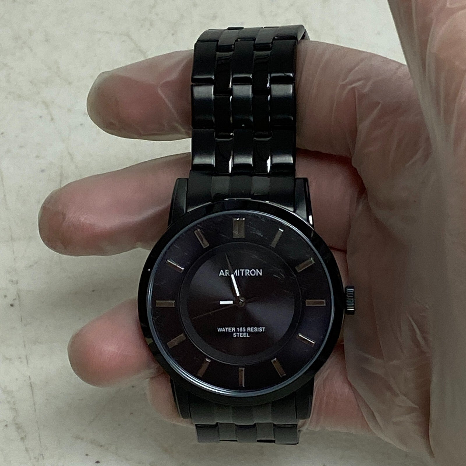 Armitron Steel Watch Men 42mm Black Round Dial 50M Stainless 6.5" 20/4962TI