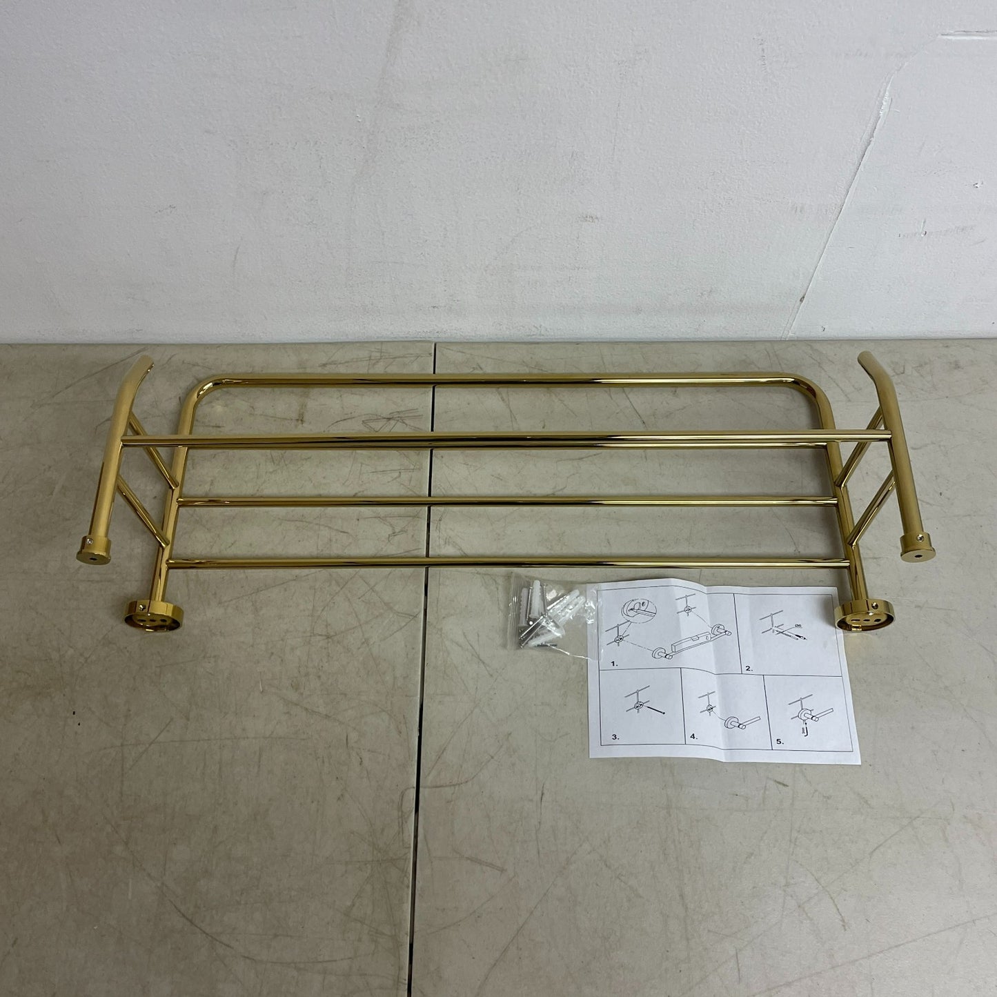 Signature Hardware Ceeley Towel Rack with Shelf Polished Brass 296447