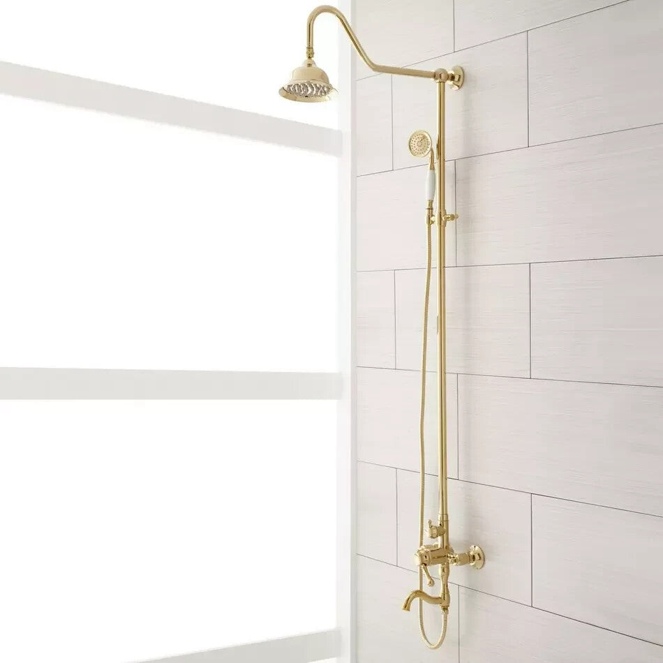 Signature Hardware Dolwick Exposed Pipe Shower and Tub Faucet - Polished Brass