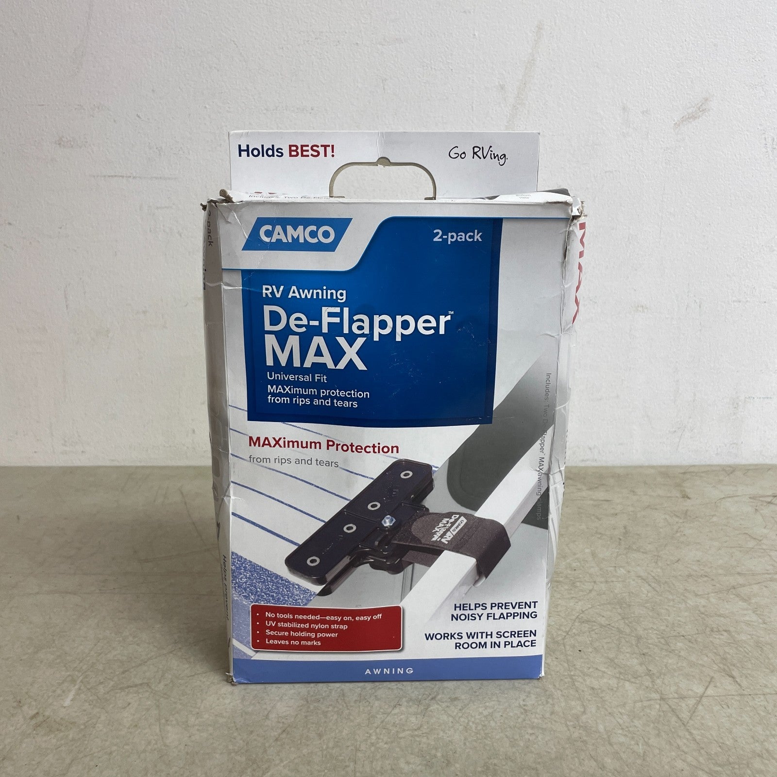 Camco RV Awning De-Flapper Max 2-Pack Black Fabric Clamps Model 42251
