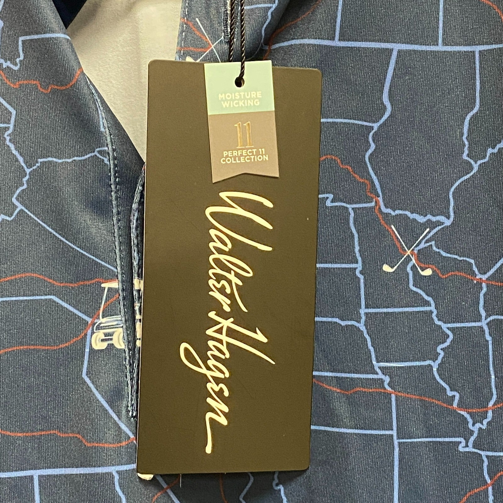 Walter Hagan Mens' P11 USA Road Trip Print Polo Road Trip Navy MGA11481