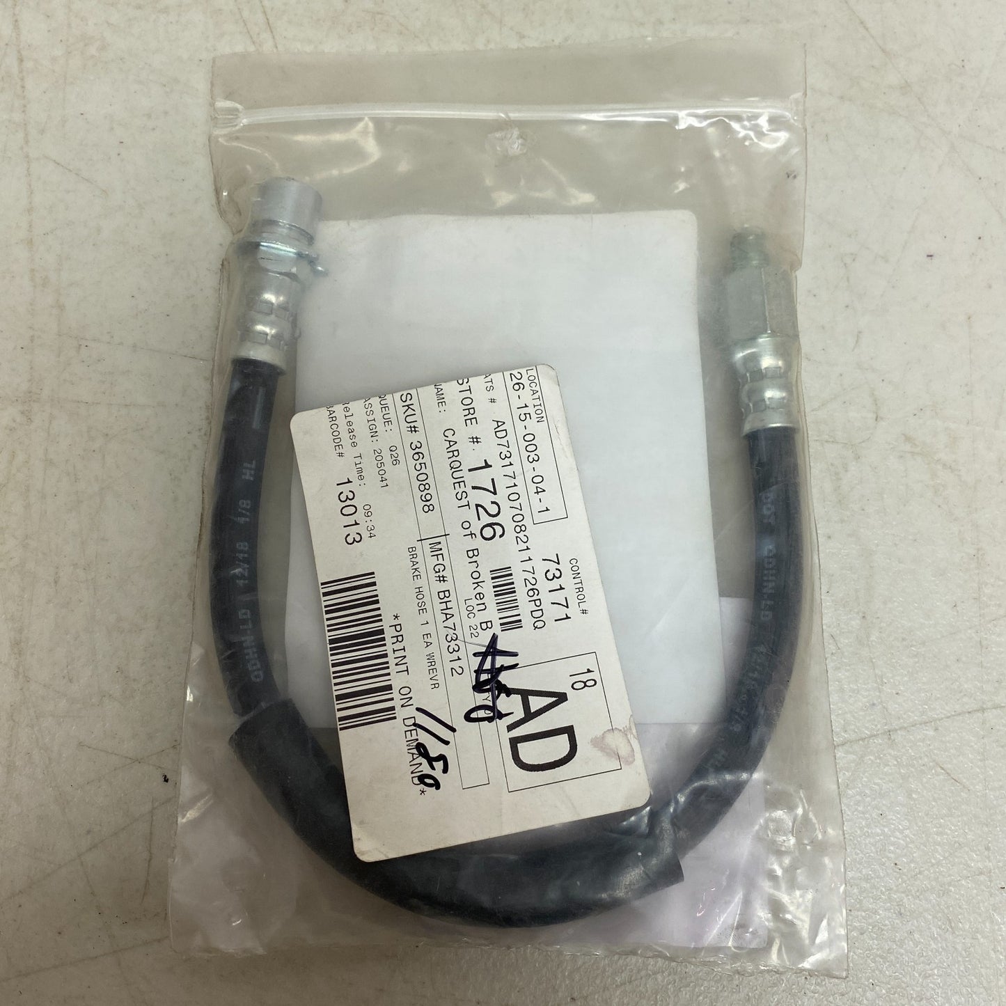 Carquest Wearever Brake Hose Assembly with Treated Steel Fittings Black BHA73312