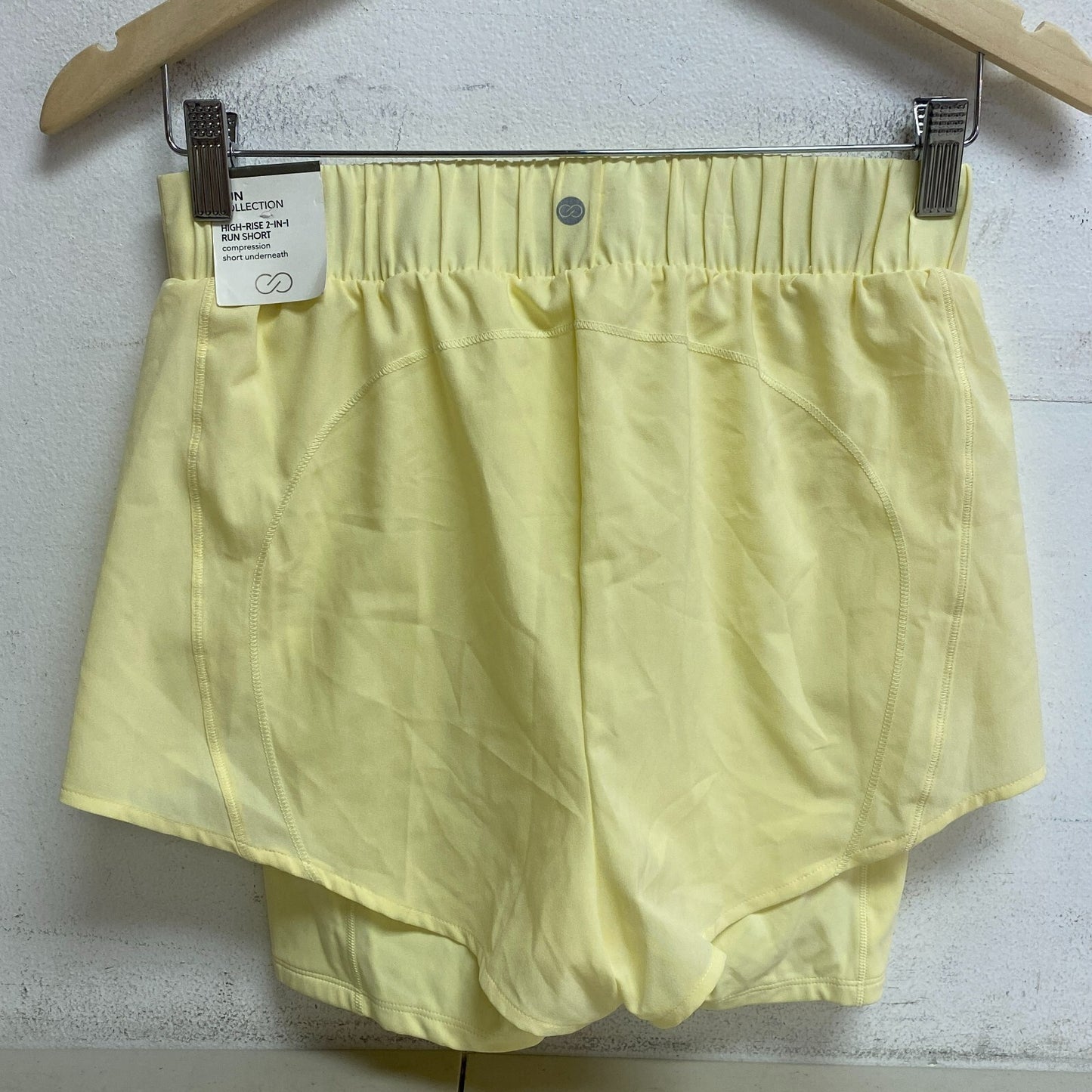 Calia Womens Ruched 2 in 1 Short Lemon Chiffon Run Solid Stylish WAX12279