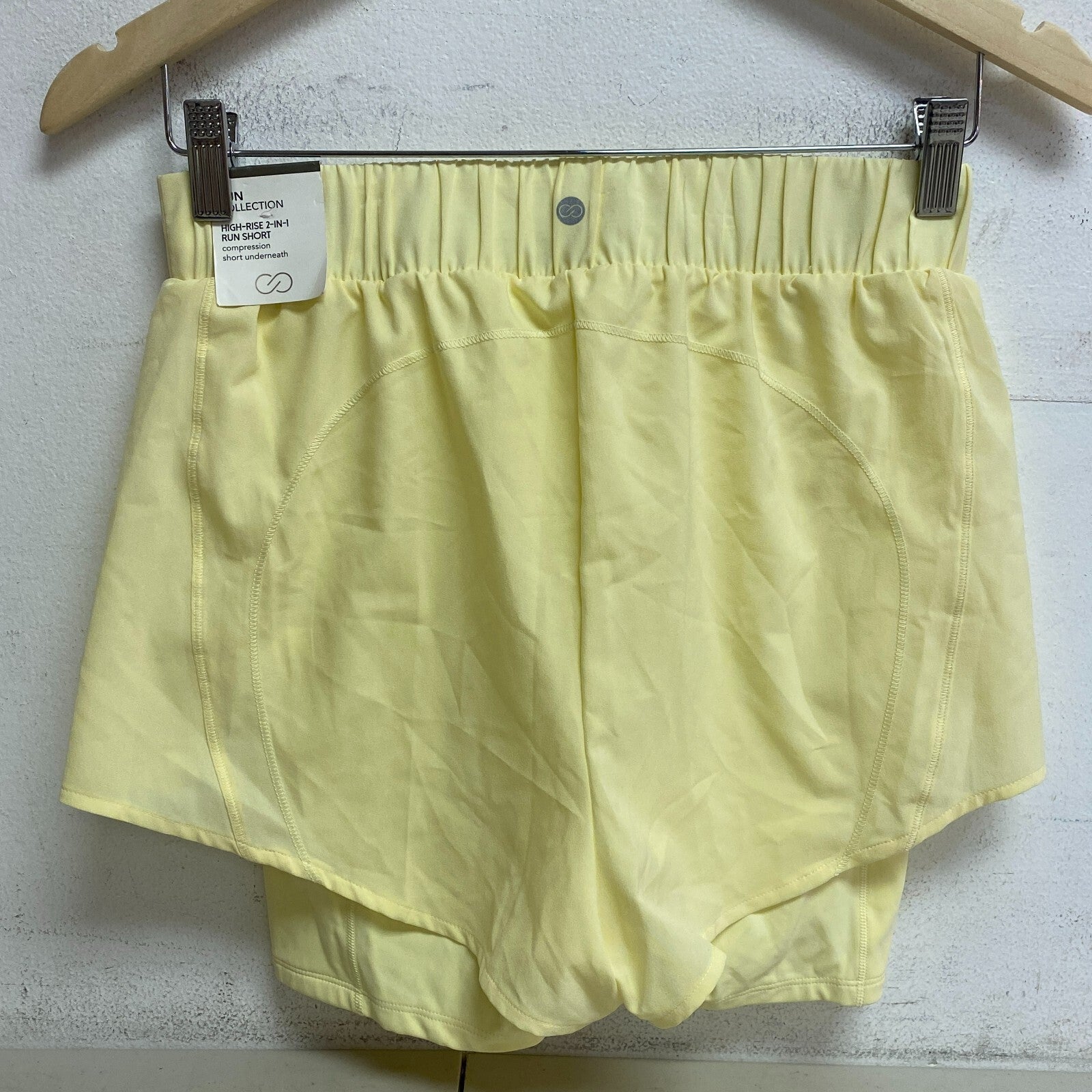 Calia Womens Ruched 2 in 1 Short Lemon Chiffon Run Solid Stylish WAX12279